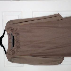 Boden limited edition taupe shift dress, sheer sleeves